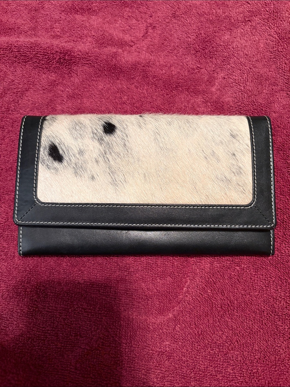 Overland Boyd Black Leather & White Cowhide Clutch Wallet
